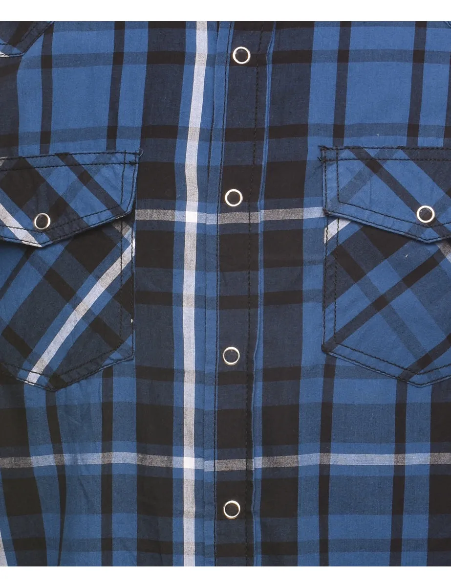 Blue Checked Short Sleeve Shirt - M