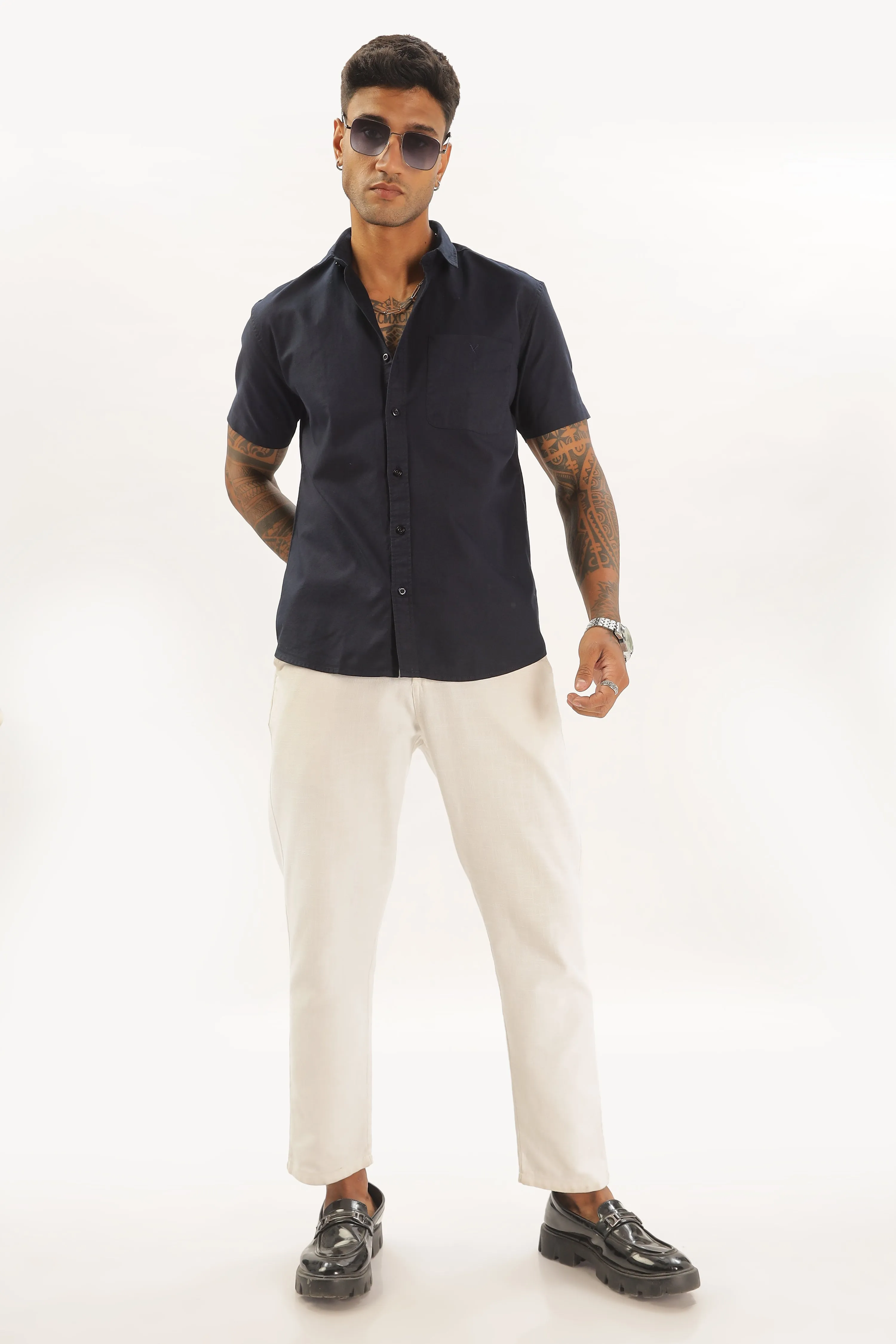 Navy Blue Half Sleeve Regular Fit Shirt
