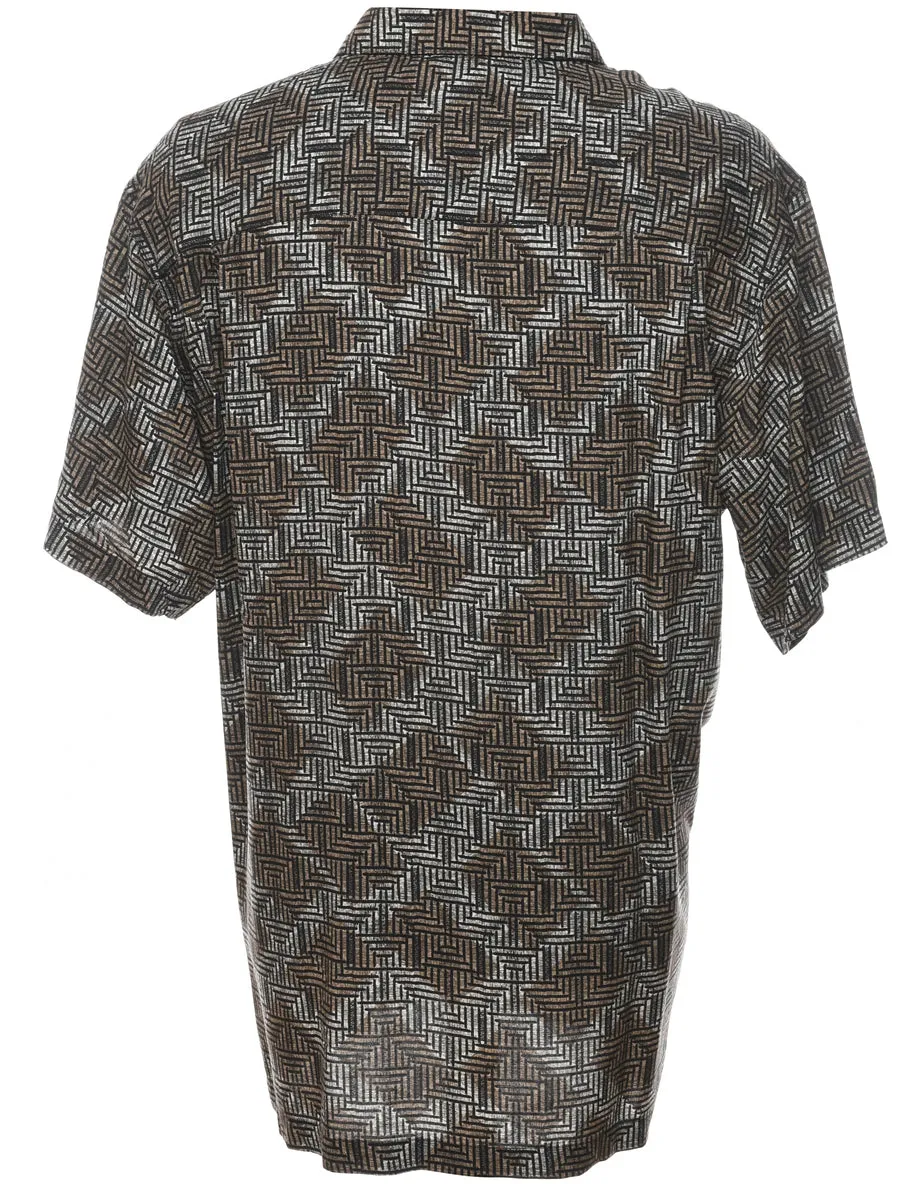 Short Sleeve Grey & Brown Patterned Shirt - XL