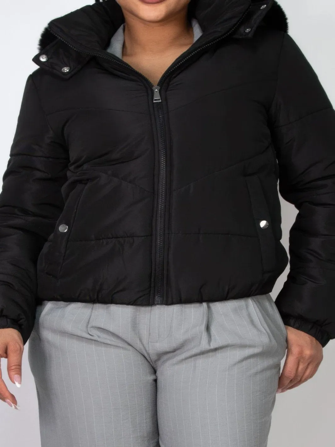 Women's Long Sleeve Zip-up Faux Fur Hooded Jacket